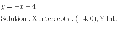 The y=-x-4 is X Intercepts: (-4,0),Y Intercepts: (0,-4)